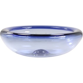 Signed Per Lutkin for Holmegaard Blue Opaque Art Glass Bowl 10 in. diameter
