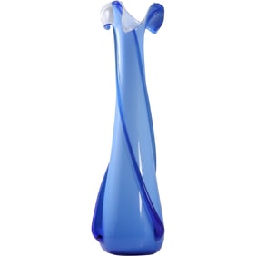 Tall Blue Art Glass Flower Form Vase 18.5 in. height x 5.5 in. wide