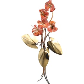 Mid-Century Modern Metal Decor Flowers Sculpture Wall Art in Copper and Brass 37 in. height x 19 in.