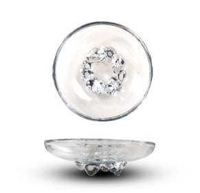 Signed DAUM FRANCE Heavy Crystal Glass Footed Center Bowl 11.75 in. diameter