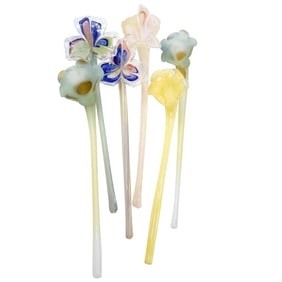 6 Assorted Murano Art Glass Long Stemmed Flowers average size 20 inches length