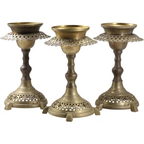 Set of 3 Matching Tall Brass Candleholders 10.5 inches height x 7 in. wide