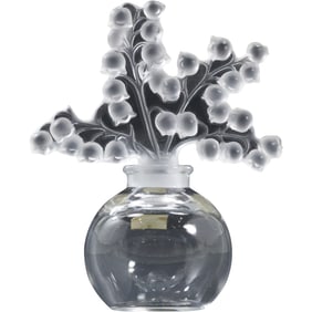 Signed LALIQUE FRANCE Crystal Glass Clairefontaine Lily Of The Valley Perfume Bottle