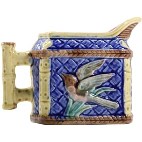 19th C. Etruscan Majolica Cobalt Bird Creamer 4 in. x 5 in.