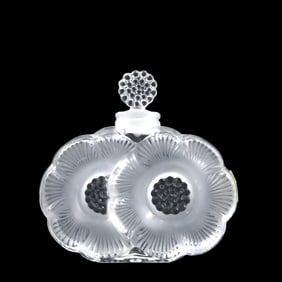 LALIQUE FRANCE 2Two Fleurs Perfume Bottle with Stopper, Original Label 3.75 in. x 4 in.