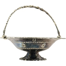 Fancy Silver Plated Handled Basket with Hallmarks 11 inches x 4.5 in.