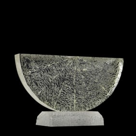 Lucite Brutalist Mid-Century Modern "Half Sphere Disc" Sculpture on Base 12 inches length