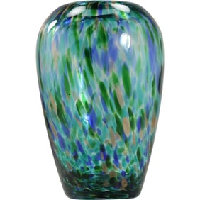Murano Italian Art Glass Teal Greens, Blues Vase with Gold Dust Accents 9 in. height x 5.5 in.