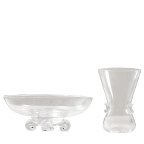 2 Signed STEUBEN Crystal Glass Bowl and Vase