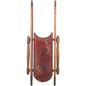 19th C. Child's Wooden Sled "NOXALL" in Original Paint and Stenciling 34 inches x 13 inches