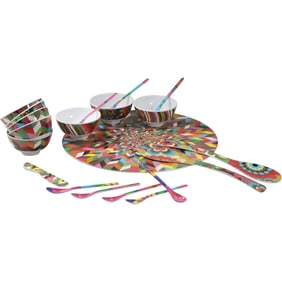 French Bull, Colorful Op-Art Abstract Design Soup Bowl Set - See Pictures for Item Count