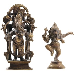 2 Bronze Ganesha Tibetan Goddess Figure Sculptures, Good Patina