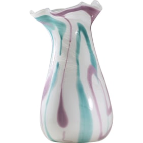 Murano Italian Art Glass Tall Vase. White, Green, Amethyst 19.5 inches height x 10 in. wide