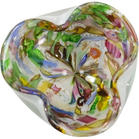 Fabulous Murano Italian Art Glass Bowl 3-Cornered, Colorful Design 7 inches wide