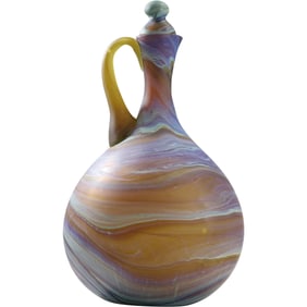 Swirl Hand Blown Art Glass Handled Decanter with Stopper 13 in. height x 17 in. wide