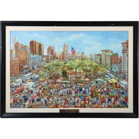 Hedy Pagremanski, Fabulous Oil on Canvas Painting "The Green Market at Union Square, NYC"