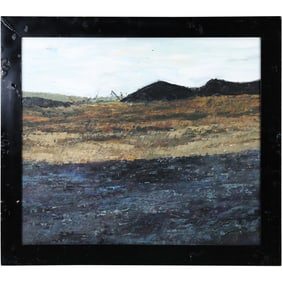 L Staats, Oil on Board Painting, "Strip Mining Near Eckley" Pennsylvania, Shenandoah Valley