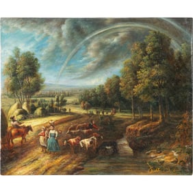 after Peter Paul Rubens, 20th C. Oil on Canvas Painting "The Rainbow Landscape", Artist Signed
