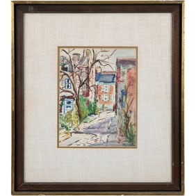 Rose K Cherashore, Watercolor Painting, "Elfreths Alley" Exhibition Label on Verso