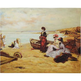 after Vicente Palmaroli Y Gonzalez, A Summer's Afternoon at the Beach 20th C. Oil on Canvas Painting