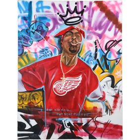 TUPAC SHAKUR Large Oil on Canvas Painting, unsigned artist unknown 48 inches x 36 inches