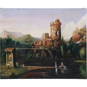 after Thomas Cole, Landscape Composition, Italian Scenery 20th C. Oil on Canvas Painting