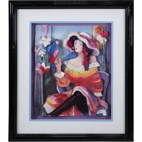 Michael Kerman "Lady with a Parrot", 3D Mixed Media & Watercolor Artwork, Framed