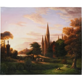 after Thomas Cole, "The Return" 20th C. Oil on Canvas Painting 20 in. x 24 in. unframed
