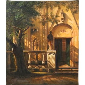 after Albert Bierstadt, Sunlight and Shadow 20th C. Oil on Canvas Painting unframed 19 in. x 23 in.
