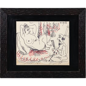 Pablo Picasso, Black Ink and Marker on Paper, Nude and Artist, Bears Signature and Date