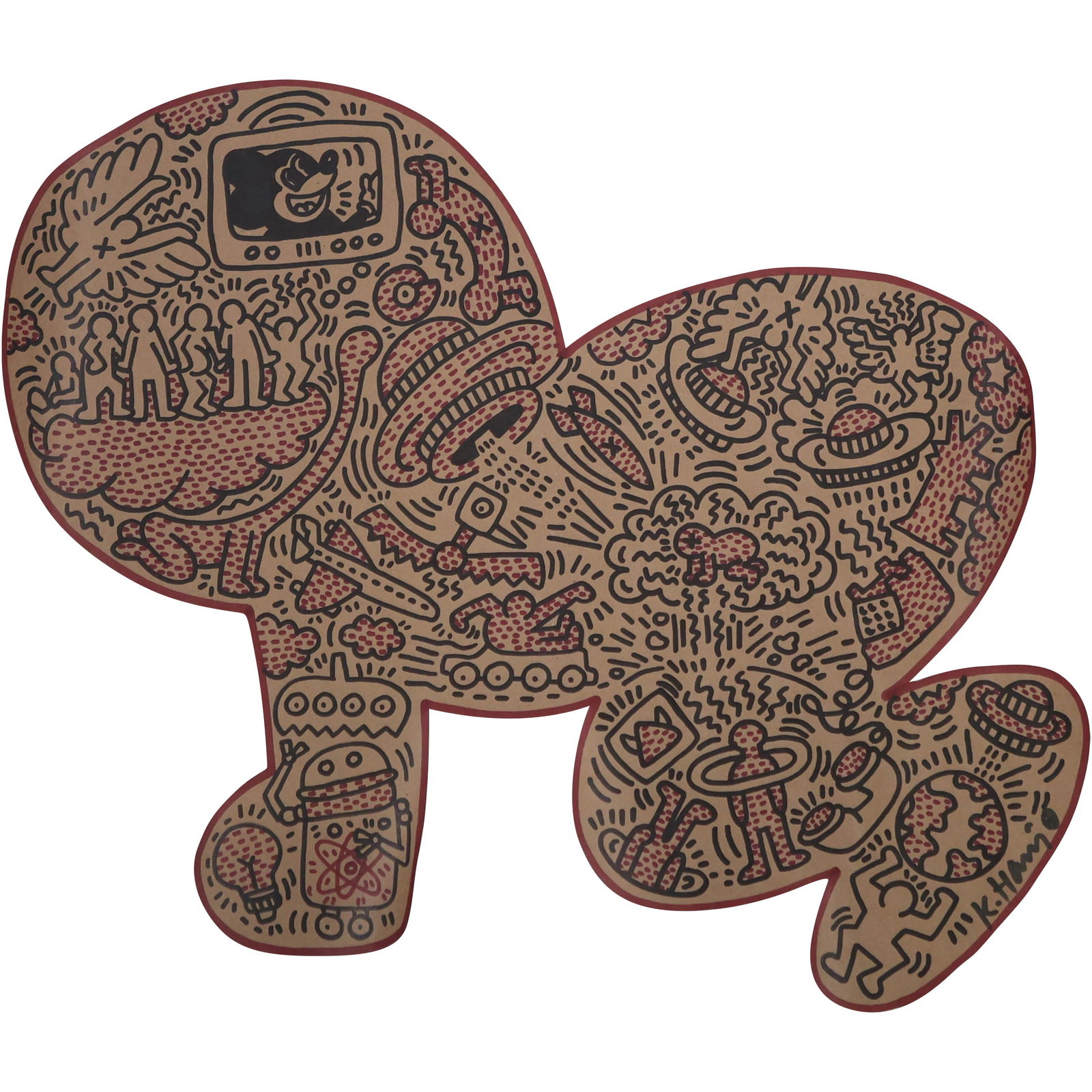 Keith Haring, Cut Out Paper Figure with Intricate Design, Mickey Mouse on Television, Figures (1 of 15)