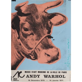Andy Warhol Exhibition Poster 1970-1971, Cow on Blue Background 18.5 in. x 26 in.