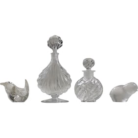 2 Signed BACCARAT Perfume Bottles; 2 Signed STEUBEN Crystal Glass Birds