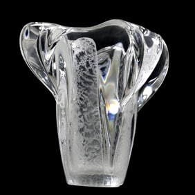 Unique Crystal Glass Fold-Over Top Flower Form Vase 7 in. height x 7.5 in. wide