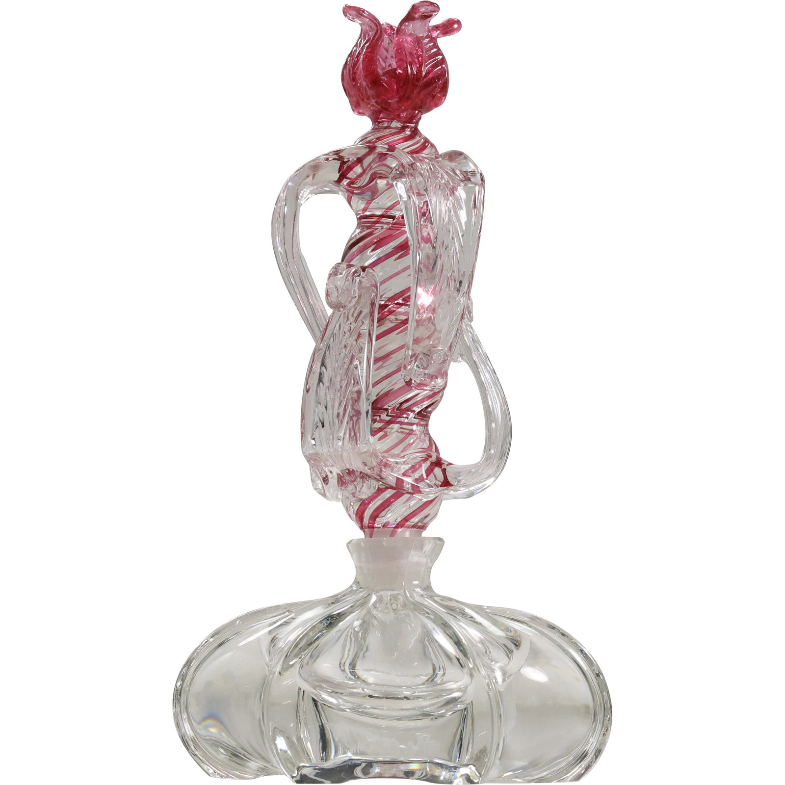 Gundersen-Pairpoint Perfume Bottle with Stopper circa 1954, Sculptured Flower Form, 9 in. height: Gundersen-Pairpoint Perfume Bottle with Stopper circa 1954, Sculptured Flower Form, 9 in. height. size: 9 h 5 w