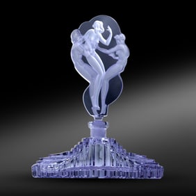 Czech Purple Amethyst Crystal Glass Three Graces Art Deco Perfume Bottle 1930s