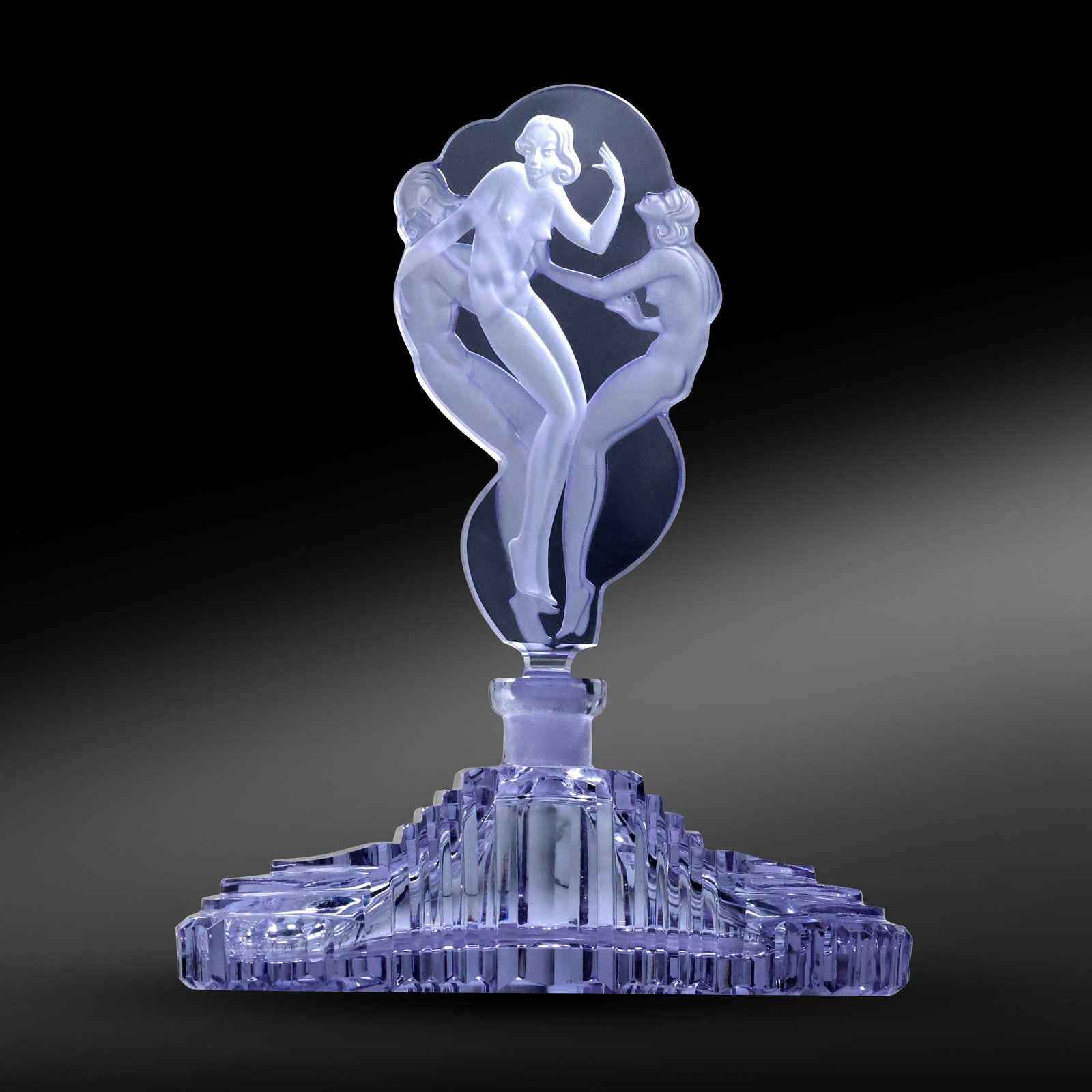 Czech Purple Amethyst Crystal Glass Three Graces Art Deco Perfume Bottle 1930s (1 of 15)