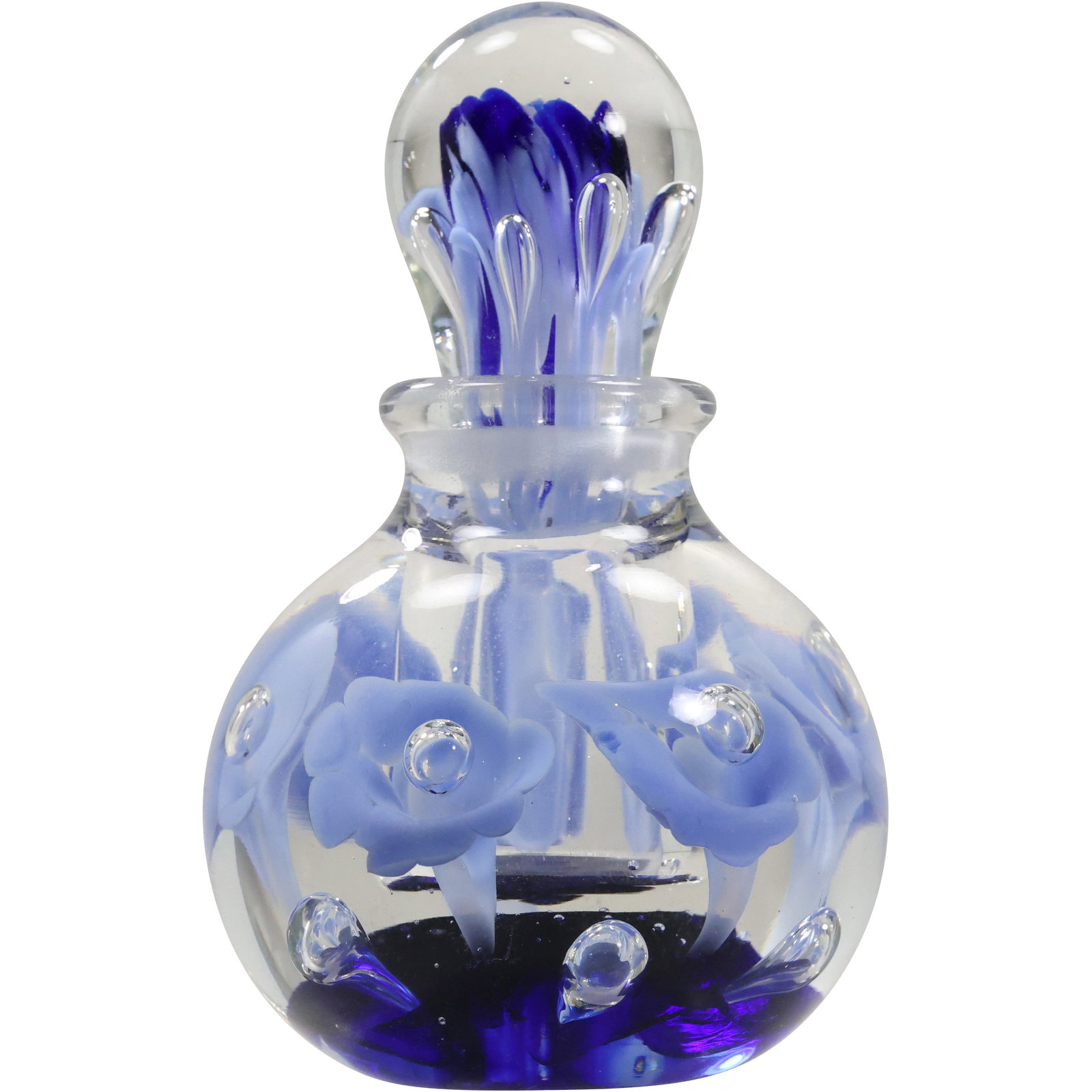 St Clair Perfume Bottle with Stopper, Internal Flowers 5 in. height x 3 in. wide (1 of 8)
