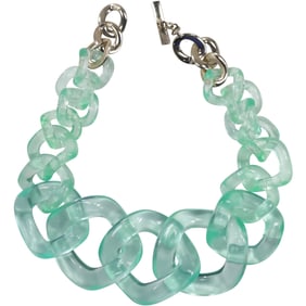 Vintage Large Chunky Green Lucite Necklace 20 in. x 2 3/4 in.