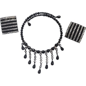 Stunning 3-Piece Rhinestone and Bakelite Choker and Clip-on Earrings