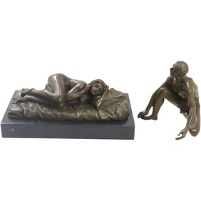 Signed Nick, 2 Piece Bronze Nude Male and Female Erotic Sculpture 5 in. x 6.75 in.