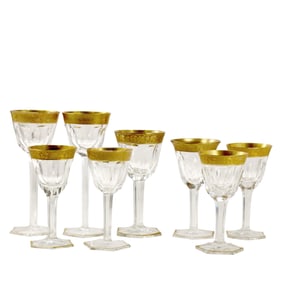 8 Assorted Gold Rimmed Elegant Stemware Crystal Glasses in Various Sizes