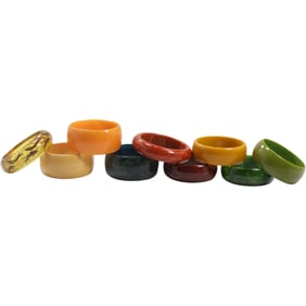 9 Assorted Wide Bakelite Bangle Bracelets sizes range 3 3/8 in. x 2 7/8 in.