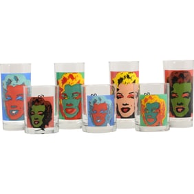1997 ANDY WARHOL Set 4 HIGH BALL GLASSES and 3 ANDY WARHOL Whiskey Glasses