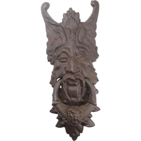 Large Novelty Cast Iron Baroque Style Wall Mounted Door Knocker Northwind God 19 in. x 8 in.