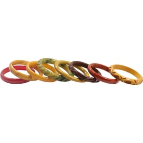 8 Assorted Bakelite Bangle Bracelets, some engraved, sizes range 3 1/4 in. to 2 7/8 in.