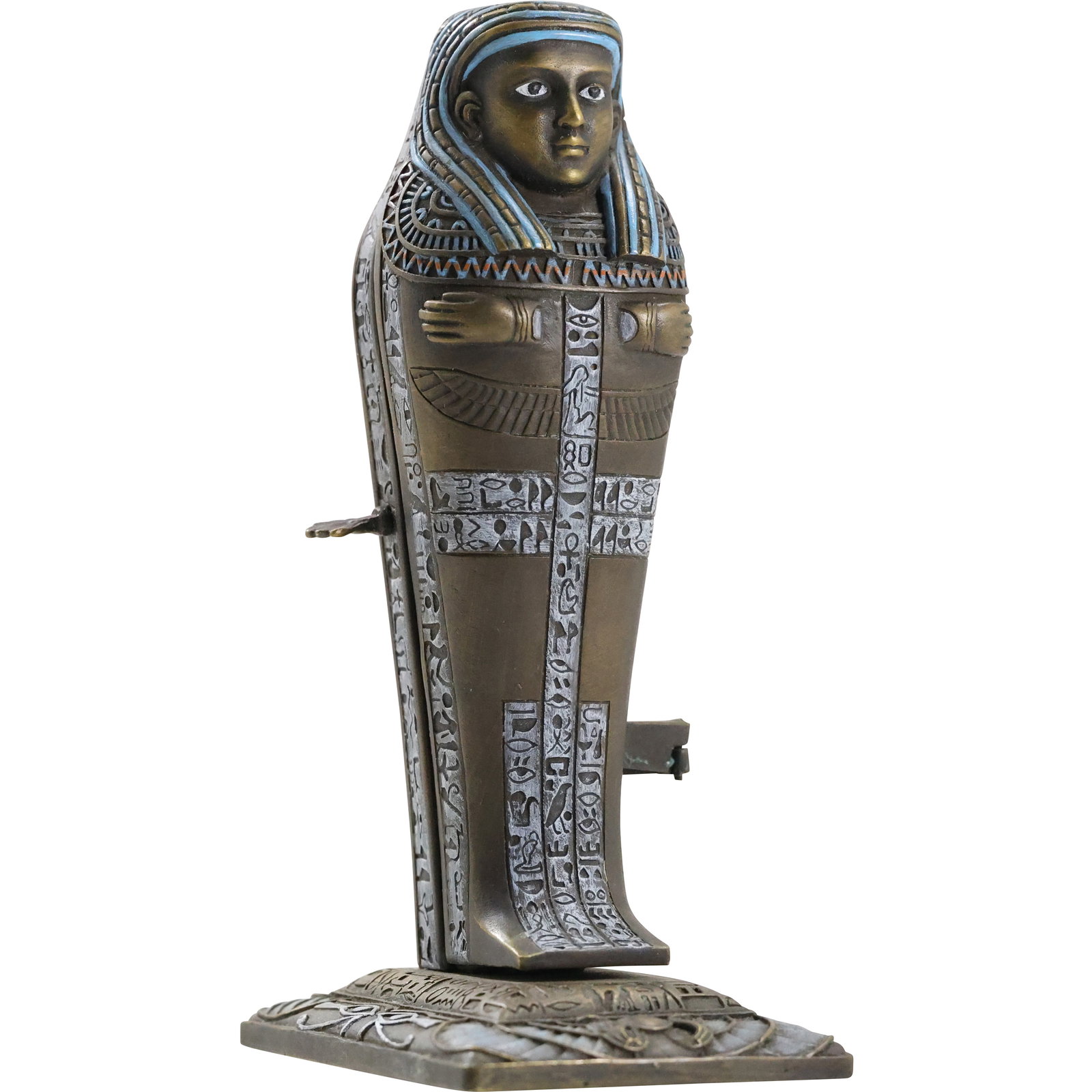 after Bergman, Vienna Bronze Egyptian Sarcophagus Opens Exposing Nude Woman 8.5 in. height: after Bergman, Vienna Bronze Egyptian Sarcophagus Opens Exposing Nude Woman 8.5 in. height. Bears Signature, Original Patina. size: 9 h 5 w