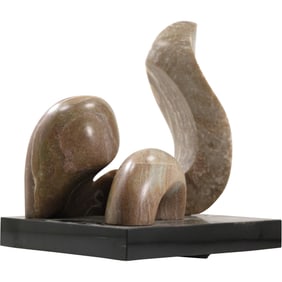 Mid-Century Modern Marble Sculpture "Serpent" Mounted on a Base 13 in. x 13 in.