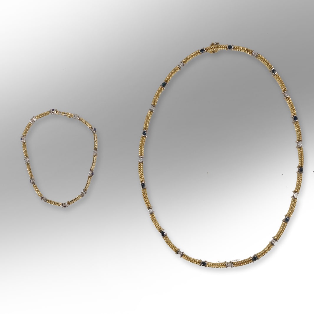 14K PR Gold with 12 Sapphires, 11 Diamonds Necklace Rope Twist & 14L PR 6 Sapphires, 6 Diamonds (1 of 20)