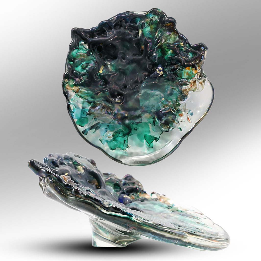 Signed Illegible Pate De Verre Studio Art Glass Large Sculpture 14.75 in. x 14 in. x 7 in. height (1 of 20)